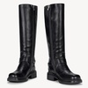 image:imageWomens Knee High Riding Boots Square Toe Buckle Harness Style  Low block chunky heel fashion boots side zipper hidden stretch panel styled for fall layers city days and goingout looksRivet Black