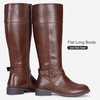image:imageWomens Knee High Riding Boots with Buckle and Inside Zipper  Casual fashion boots smooth tall shaft round toe low block heel and cushioned insole for jeans skirts and work looksWhisky