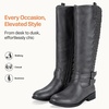 image:imageWomens Knee High Riding Boots with Buckle and Inside Zipper  Casual fashion boots smooth tall shaft round toe low block heel and cushioned insole for jeans skirts and work looksRetro Grey