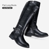 image:imageWomens Knee High Riding Boots with Buckle and Inside Zipper  Casual fashion boots smooth tall shaft round toe low block heel and cushioned insole for jeans skirts and work looksBlack