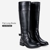 image:imageWomens Knee High Riding Boots with Buckle and Inside Zipper  Casual fashion boots smooth tall shaft round toe low block heel and cushioned insole for jeans skirts and work looksBlack