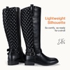 image:imageWomens Knee High Riding Boots with Buckle and Inside Zipper  Casual fashion boots smooth tall shaft round toe low block heel and cushioned insole for jeans skirts and work looksRetro Black