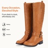 image:imageWomens Knee High Riding Boots with Buckle and Inside Zipper  Casual fashion boots smooth tall shaft round toe low block heel and cushioned insole for jeans skirts and work looksRetro Camel