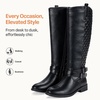 image:imageWomens Knee High Riding Boots with Buckle and Inside Zipper  Casual fashion boots smooth tall shaft round toe low block heel and cushioned insole for jeans skirts and work looksRetro Black