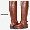 image:imageWomens Knee High Riding Boots with Buckle and Inside Zipper  Casual fashion boots smooth tall shaft round toe low block heel and cushioned insole for jeans skirts and work looksMocha Brown