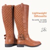 image:imageWomens Knee High Riding Boots with Buckle and Inside Zipper  Casual fashion boots smooth tall shaft round toe low block heel and cushioned insole for jeans skirts and work looksRetro Brown