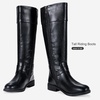 image:imageWomens Knee High Riding Boots with Buckle and Inside Zipper  Casual fashion boots smooth tall shaft round toe low block heel and cushioned insole for jeans skirts and work looksBlack