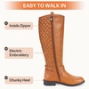 image:imageWomens Knee High Riding Boots with Buckle and Inside Zipper  Casual fashion boots smooth tall shaft round toe low block heel and cushioned insole for jeans skirts and work looksRetro Camel