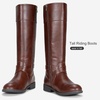 image:imageWomens Knee High Riding Boots with Buckle and Inside Zipper  Casual fashion boots smooth tall shaft round toe low block heel and cushioned insole for jeans skirts and work looksWhisky