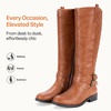 image:imageWomens Knee High Riding Boots with Buckle and Inside Zipper  Casual fashion boots smooth tall shaft round toe low block heel and cushioned insole for jeans skirts and work looksRetro Brown
