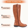 image:imageWomens Knee High Riding Boots with Buckle and Inside Zipper  Casual fashion boots smooth tall shaft round toe low block heel and cushioned insole for jeans skirts and work looksRetro Brown
