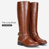 image:imageWomens Knee High Riding Boots with Buckle and Inside Zipper  Casual fashion boots smooth tall shaft round toe low block heel and cushioned insole for jeans skirts and work looksMocha Brown
