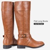 image:imageWomens Knee High Riding Boots with Buckle and Inside Zipper  Casual fashion boots smooth tall shaft round toe low block heel and cushioned insole for jeans skirts and work looksBrown
