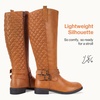 image:imageWomens Knee High Riding Boots with Buckle and Inside Zipper  Casual fashion boots smooth tall shaft round toe low block heel and cushioned insole for jeans skirts and work looksRetro Camel