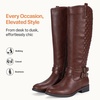 image:imageWomens Knee High Riding Boots with Buckle and Inside Zipper  Casual fashion boots smooth tall shaft round toe low block heel and cushioned insole for jeans skirts and work looksRetro Coffee