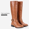 image:imageWomens Knee High Riding Boots with Buckle and Inside Zipper  Casual fashion boots smooth tall shaft round toe low block heel and cushioned insole for jeans skirts and work looksBrown