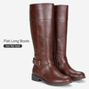 image:imageWomens Knee High Riding Boots with Buckle and Inside Zipper  Casual fashion boots smooth tall shaft round toe low block heel and cushioned insole for jeans skirts and work looksWhisky