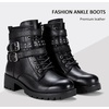image:imageWomens Lace Up Combat Ankle Boots with Zipper and Lug Sole  Comfortable chunky low heel short booties memory foam cushioning round toe for casual workdays city walks fall outfitsLeather Moto Black