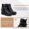 image:imageWomens Lace Up Combat Ankle Boots with Zipper and Lug Sole  Comfortable chunky low heel short booties memory foam cushioning round toe for casual workdays city walks fall outfitsMoto Black