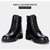 image:imageWomens Lace Up Combat Ankle Boots with Zipper and Lug Sole  Comfortable chunky low heel short booties memory foam cushioning round toe for casual workdays city walks fall outfitsLeather Black