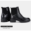 image:imageWomens Lace Up Combat Ankle Boots with Zipper and Lug Sole  Comfortable chunky low heel short booties memory foam cushioning round toe for casual workdays city walks fall outfitsLeather Black
