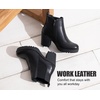 image:imageWomens Platform Chelsea Ankle Boots Chunky Block Heel Booties  Side elastic Inside zipper Lug sole Round toe Steady platform feel Comfort Casual Jeans Dresses OfficeBlackleather