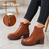 image:imageWomens Platform Chelsea Ankle Boots Chunky Block Heel Booties  Side elastic Inside zipper Lug sole Round toe Steady platform feel Comfort Casual Jeans Dresses OfficeBrown