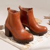 image:imageWomens Platform Chelsea Ankle Boots Chunky Block Heel Booties  Side elastic Inside zipper Lug sole Round toe Steady platform feel Comfort Casual Jeans Dresses OfficeBrown