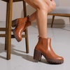 image:imageWomens Platform Chelsea Ankle Boots Chunky Block Heel Booties  Side elastic Inside zipper Lug sole Round toe Steady platform feel Comfort Casual Jeans Dresses OfficeBrown