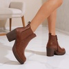 image:imageWomens Platform Chelsea Ankle Boots Chunky Block Heel Booties  Side elastic Inside zipper Lug sole Round toe Steady platform feel Comfort Casual Jeans Dresses OfficeCognac
