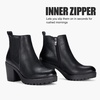 image:imageWomens Platform Chelsea Ankle Boots Chunky Block Heel Booties  Side elastic Inside zipper Lug sole Round toe Steady platform feel Comfort Casual Jeans Dresses OfficeBlackleather