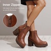 image:imageWomens Platform Chelsea Ankle Boots Chunky Block Heel Booties  Side elastic Inside zipper Lug sole Round toe Steady platform feel Comfort Casual Jeans Dresses OfficeCognac