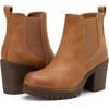 image:imageWomens Platform Chelsea Ankle Boots Chunky Block Heel Booties  Side elastic Inside zipper Lug sole Round toe Steady platform feel Comfort Casual Jeans Dresses OfficeYellow Brown