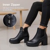 image:imageWomens Platform Chelsea Ankle Boots Chunky Block Heel Booties  Side elastic Inside zipper Lug sole Round toe Steady platform feel Comfort Casual Jeans Dresses OfficeBlack