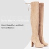 image:imageWomens Suede Thigh High Over the Knee Boots with Block Heel  Above knee heeled silhouette Tall shaft Long boot shape Inside zipper 35 in heel Skirt and jeans styling ConcertsSand