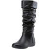 image:imageWomens Flat Knee High Boots with Slouch Shaft 942  Casual dress boot look softly slouched shaft round toe pairs with jeans leggings and skirtsSlouch Suede Boots942black Pu