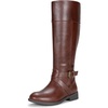 image:imageWomens Knee High Riding Boots with Buckle and Inside Zipper  Casual fashion boots smooth tall shaft round toe low block heel and cushioned insole for jeans skirts and work looksWhisky