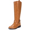image:imageWomens Knee High Riding Boots with Buckle and Inside Zipper  Casual fashion boots smooth tall shaft round toe low block heel and cushioned insole for jeans skirts and work looksRetro Camel