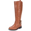 image:imageWomens Knee High Riding Boots with Buckle and Inside Zipper  Casual fashion boots smooth tall shaft round toe low block heel and cushioned insole for jeans skirts and work looksRetro Brown
