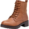 image:imageWomens Lace Up Combat Ankle Boots with Zipper and Lug Sole  Comfortable chunky low heel short booties memory foam cushioning round toe for casual workdays city walks fall outfitsBrown