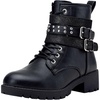 image:imageWomens Lace Up Combat Ankle Boots with Zipper and Lug Sole  Comfortable chunky low heel short booties memory foam cushioning round toe for casual workdays city walks fall outfitsMoto Black