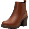 image:imageWomens Platform Chelsea Ankle Boots Chunky Block Heel Booties  Side elastic Inside zipper Lug sole Round toe Steady platform feel Comfort Casual Jeans Dresses OfficeCognac