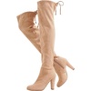 image:imageWomens Suede Thigh High Over the Knee Boots with Block Heel  Above knee heeled silhouette Tall shaft Long boot shape Inside zipper 35 in heel Skirt and jeans styling ConcertsSand
