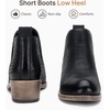 image:imageWomens Short Ankle Boots Low Heel Round Toe Western Booties  Comfortable westerninspired booties memory foam cushioning buckle side zip or perforated slipon design optionsPerforated Black Leather