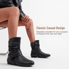 image:imageWomens Slouch Ankle Boots Flat Low Heel Side Zip Booties 939A  Comfortable dressy style ruched shaft and wraparound bow for daily wearBlack Puzipper 939a
