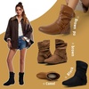 image:imageWomens Slouch Ankle Boots Flat Low Heel Side Zip Booties 939A  Comfortable dressy style ruched shaft and wraparound bow for daily wearBlack Puzipper 939a