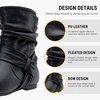 image:imageWomens Slouch Ankle Boots Flat Low Heel Side Zip Booties 939A  Comfortable dressy style ruched shaft and wraparound bow for daily wearBlack Puzipper 939a