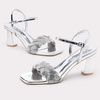image:imageVepose Womens Rhinestone Block Heel Sandals Open Toe Ankle Strap  Sparkly dress braided band square toe 3 inch chunky heels cushioned feel style for weddings parties promSilver