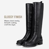 image:imageWomens Elastic Band Knee High Boots Round Toe Pull On Tall Boots  Equestrian fulllength side zipper stretch gusset panels low block heel comfort synthetic leather memory foam work wearBlack