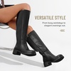 image:imageWomens Elastic Band Knee High Boots Round Toe Pull On Tall Boots  Equestrian fulllength side zipper stretch gusset panels low block heel comfort synthetic leather memory foam work wearBlack